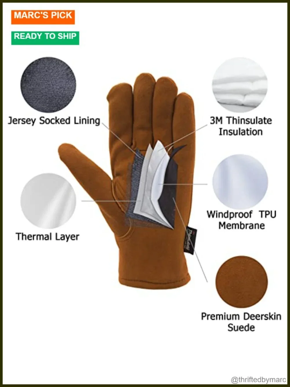 Genuine Deerskin Suede Winter Work Gloves with 3M Thinsulate Insulation